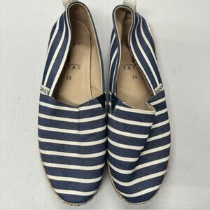 Yaya’s Blue Striped Canvas Espadrille Slip On Flats Shoes Womens 8.5 Beachy